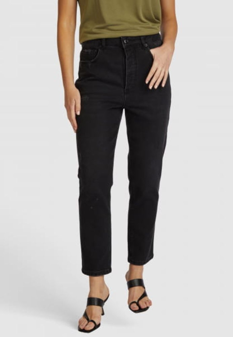 Hosen & Jeans Marc Aurel | Cropped Mom Jeans Aus Comfort Black Denim