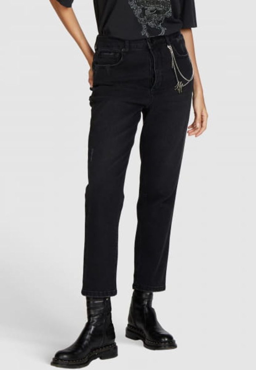 Hosen & Jeans Marc Aurel | Cropped Mom Jeans Aus Black Denim Mit Schmuckkette